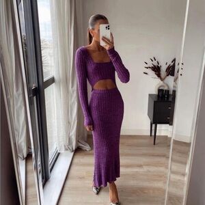 AFRM Skye cutout knit maxi dress in Marled Purple, size S/4.